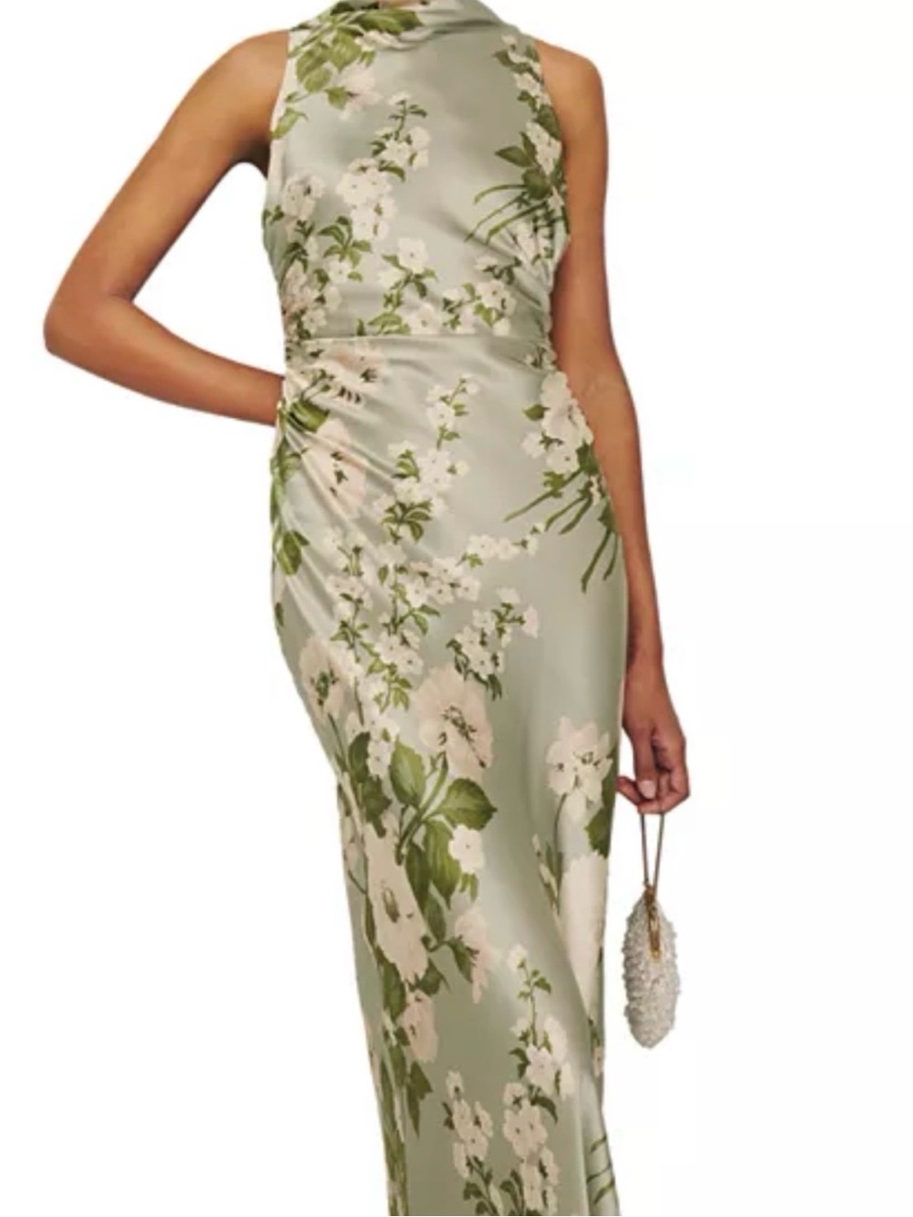 Reformation Halter Floral Gown in Sage Green - Picture 3 of 6